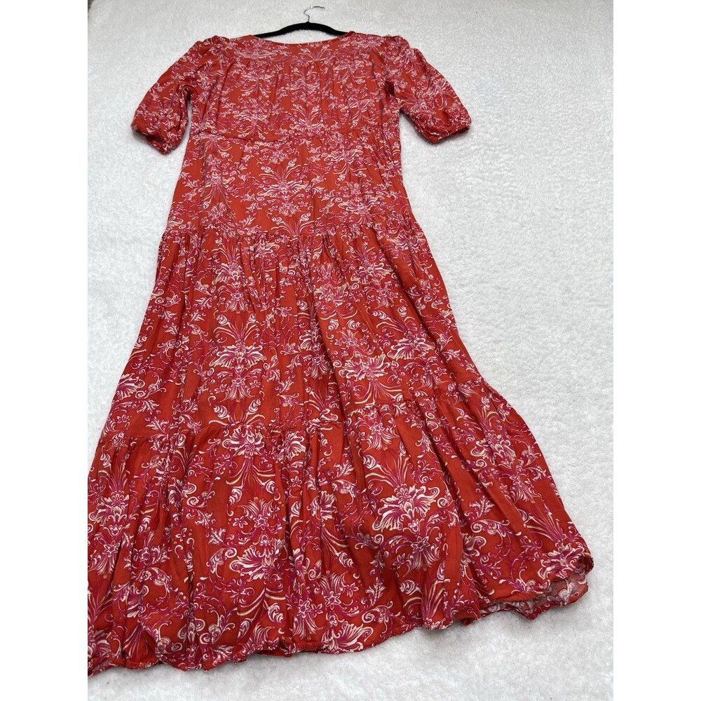 Abel The Label Maxi Dress Women Red Floral Vacay Boho Beach Boho Resort Size XS - Picture 4 of 7